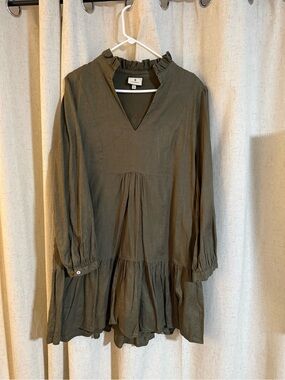 Tuckernuck Olive Green Ruffle-Neck Tiered Mini Dress
